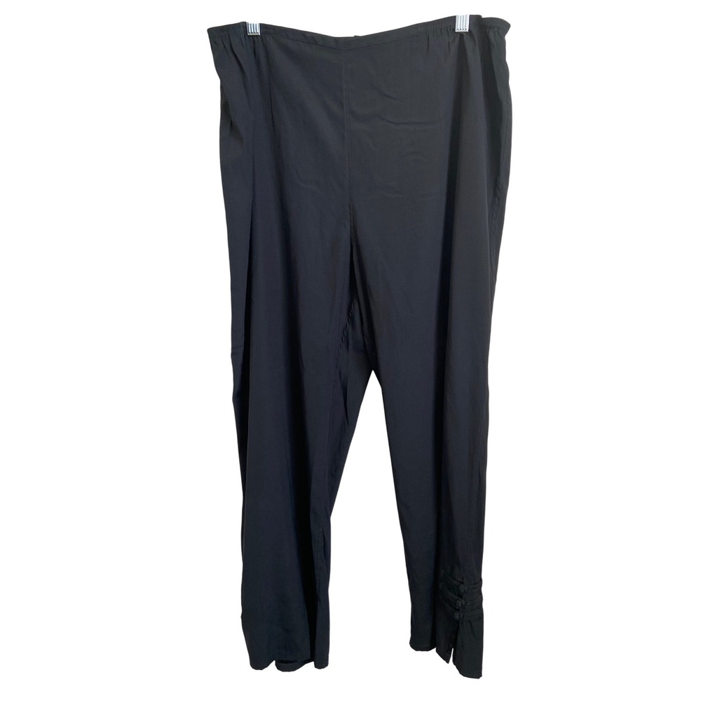 Citron Santa Monica Black Silk Blend Dress Pants Trousers Size L‎ Button Cuff